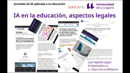 Charla "IA en la educación, aspectos legales" de Luis Fajardo en jornadas "IA aplicada en la educación"